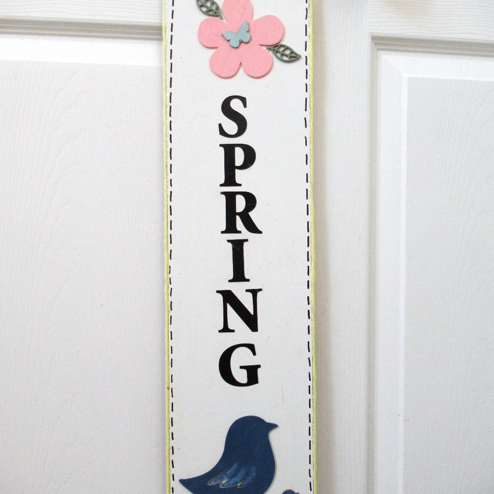 NEW Farmhouse Spring flower blue bird 24" x 6" hanging sign
